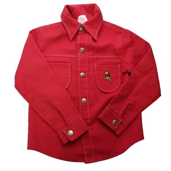 VINTAGE Sears Disney Winnie the Pooh 6X Red Snap front Shirt Long sleeve Western - Picture 1 of 10